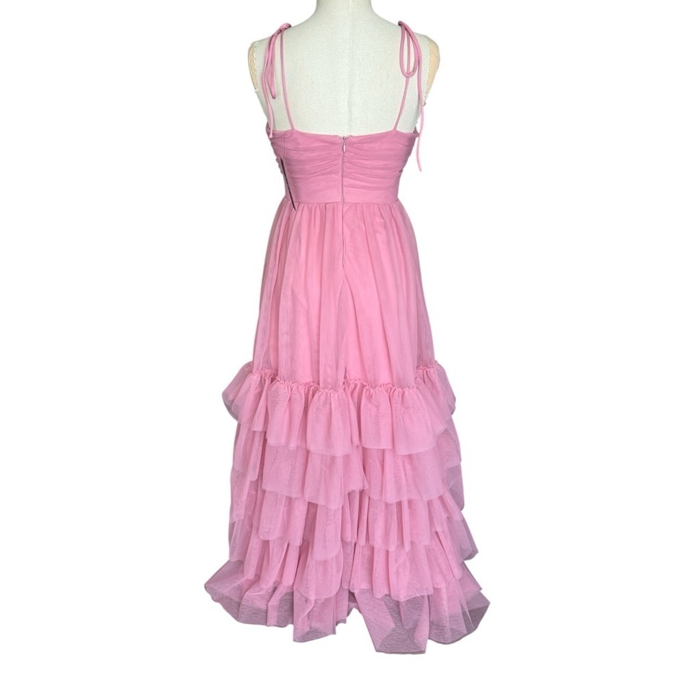 NWT Lulus Endlessly Darling Dusty Rose Mesh Tiered Tie-Strap Maxi Dress XS - Picture 7 of 10
